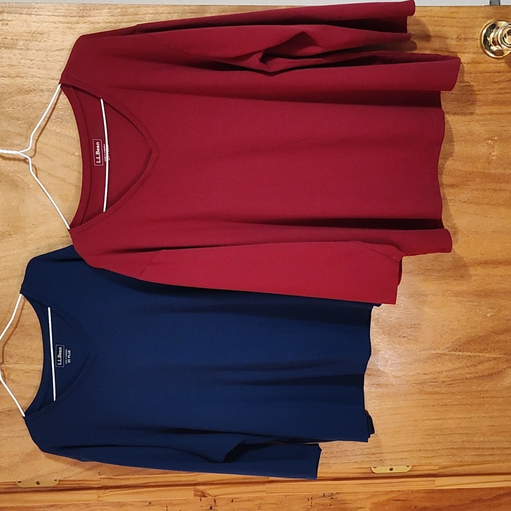 *Lot of 2* LL Bean Women's ¾-Sleeve Tees Navy Maroon V-Neck 100% Cotton 3X Plus